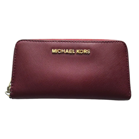 Michael Kors Maroon Red Saffiano Leather Continental Zip Wallet - Picture 1 of 6